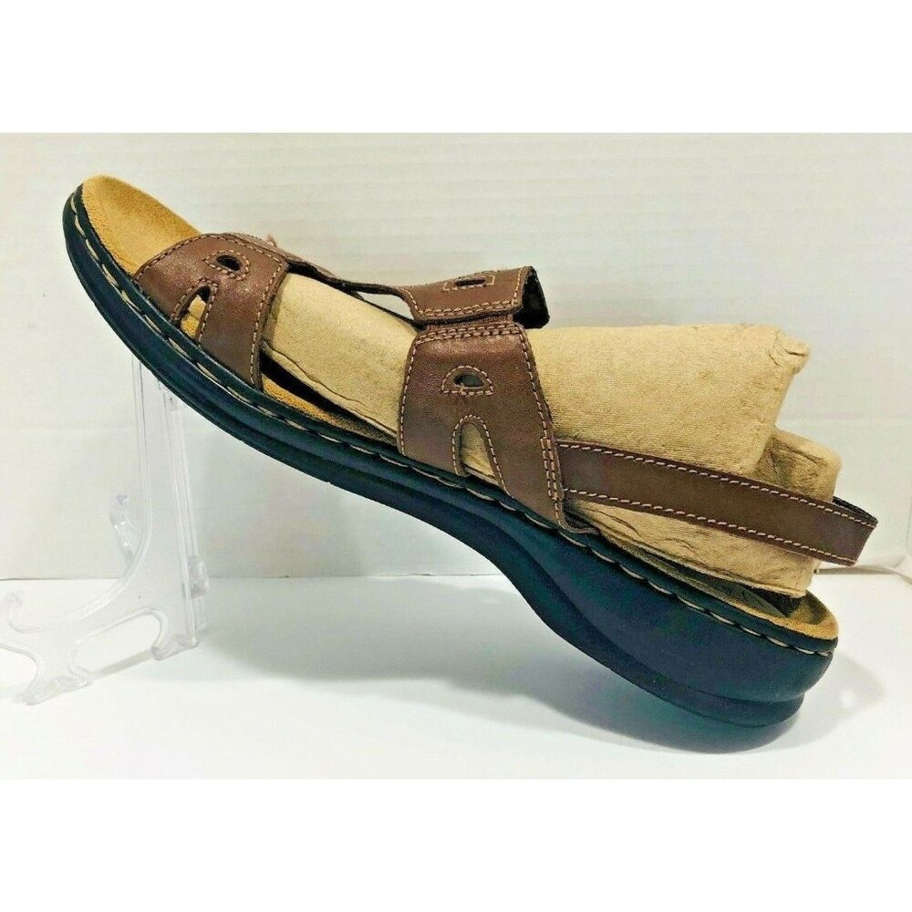 Clarks Brown Leather Sandals Women 11 Brown Slingback Cutout Vacation Minimalist